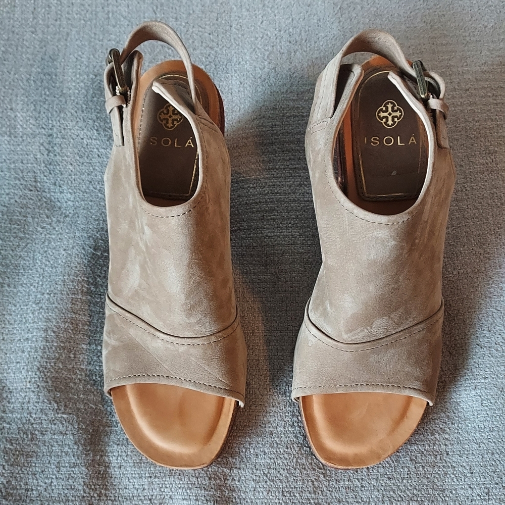 ISOLA Isanti Leather Tan Open-Toe Block Heel Sandals Sz-8